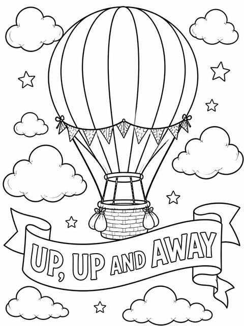 Coloring sheet in the Watercolor Hot Air Balloon 7th Birthday design