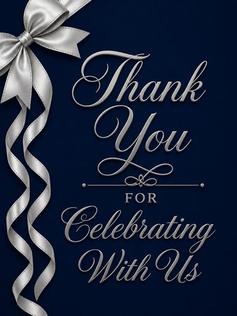 Thank-you flat in the Navy Silver Ribbon 50th Birthday design