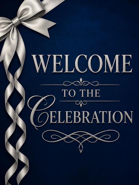 Welcome sign in the Navy Silver Ribbon 50th Birthday design
