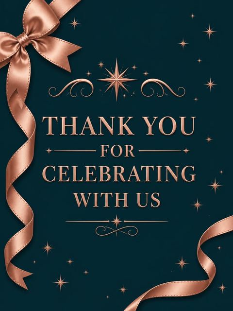 Thank-you flat in the Rose Gold Ribbon 30th Birthday design