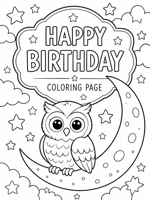 Coloring sheet in the Watercolor Crescent Moon Owl 7th Birthday design