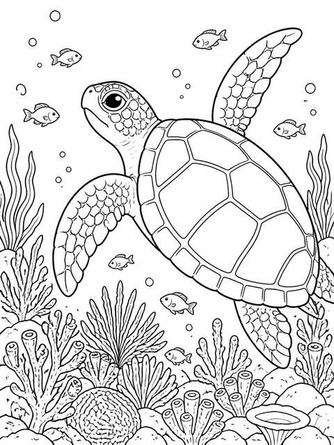 Coloring sheet in the Teal Sea Turtle Beach Party design