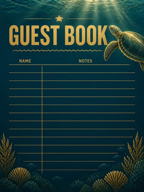 Guest sign-in sheet in the Teal Sea Turtle Beach Party design