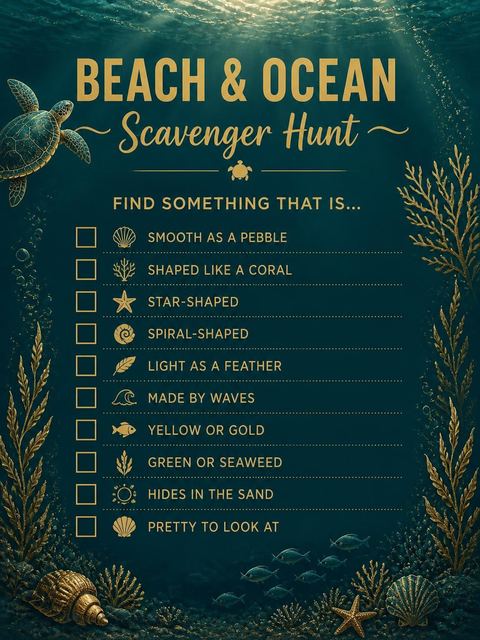 Scavenger hunt in the Teal Sea Turtle Beach Party design