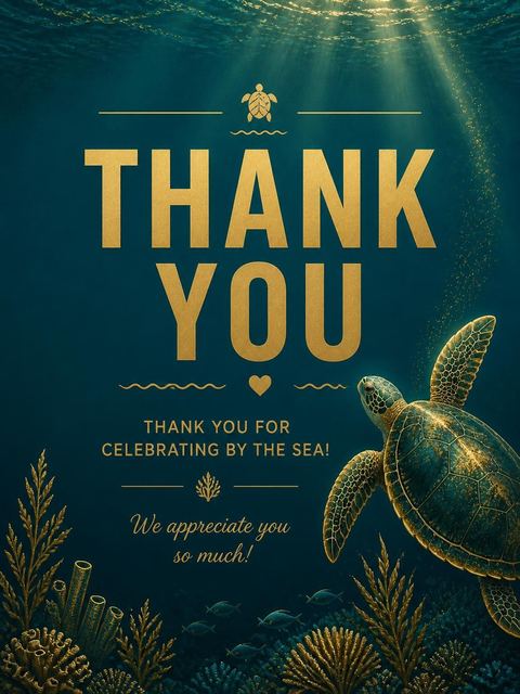 Thank-you flat in the Teal Sea Turtle Beach Party design