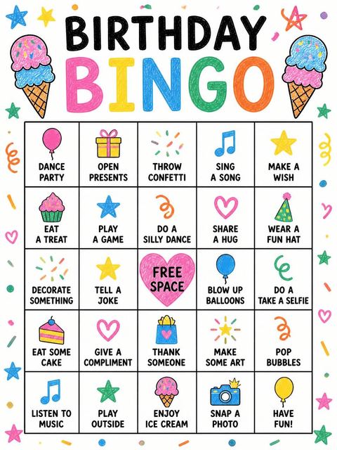 Bingo grid in the Crayon Ice Cream 4th Birthday design