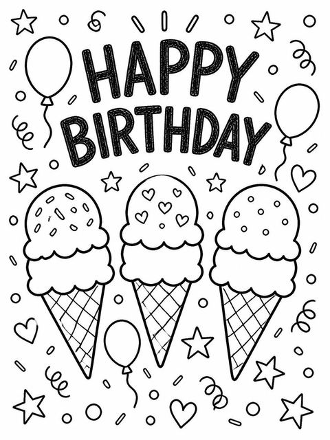 Coloring sheet in the Crayon Ice Cream 4th Birthday design