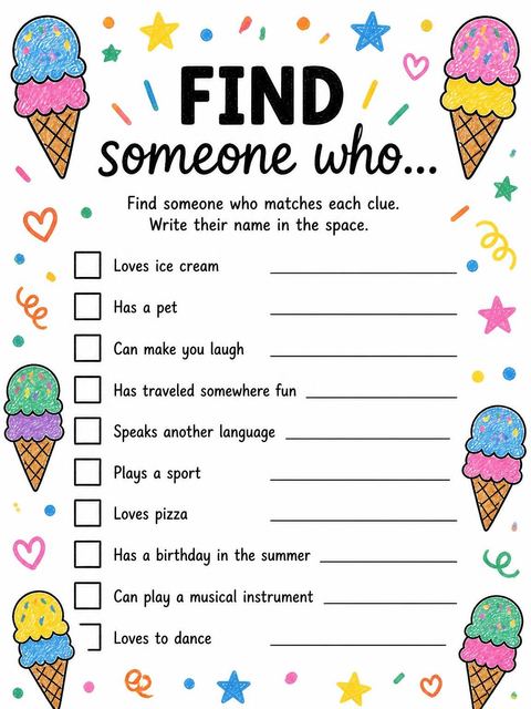 Scavenger hunt in the Crayon Ice Cream 4th Birthday design