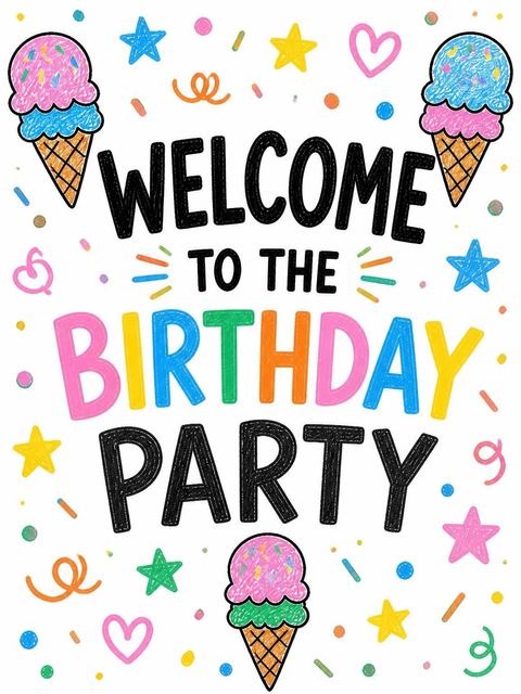 Welcome sign in the Crayon Ice Cream 4th Birthday design