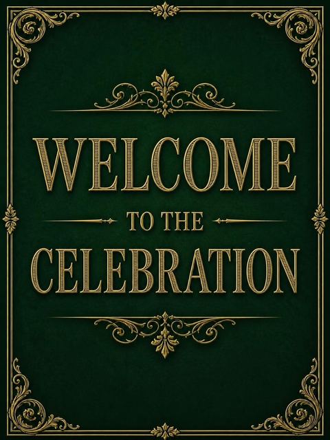 Welcome sign in the Emerald Gold Victorian 40th Birthday design