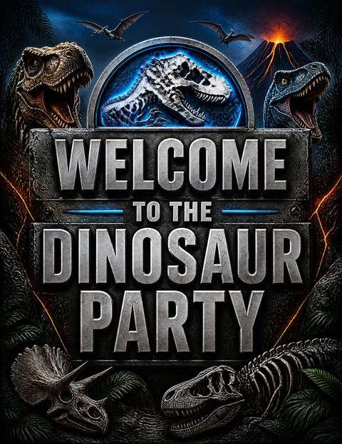 Welcome sign in the Jurassic Dinosaur 8th Birthday Invitation design