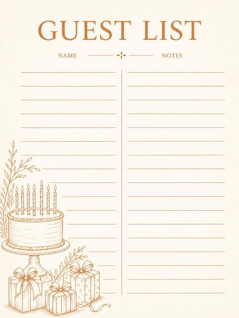 Guest sign-in sheet in the Bronze Illustration 60th Birthday Cake Invitation design