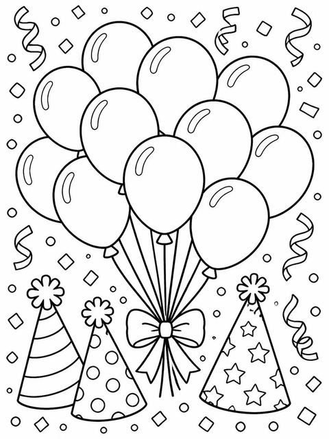 Coloring sheet in the Sage and Peach Balloon 10th Birthday design