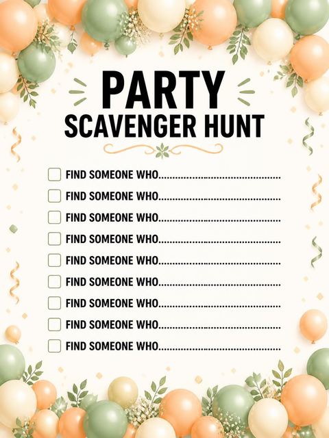 Scavenger hunt in the Sage and Peach Balloon 10th Birthday design