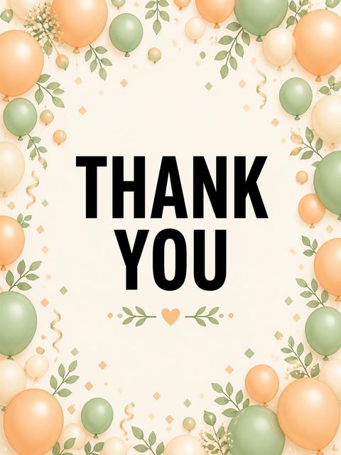 Thank-you flat in the Sage and Peach Balloon 10th Birthday design