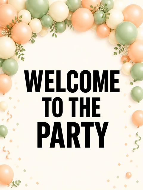 Welcome sign in the Sage and Peach Balloon 10th Birthday design