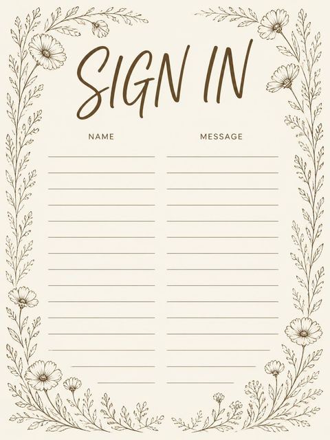 Guest sign-in sheet in the Cream Line-Art Tabletop Birthday Invitation design