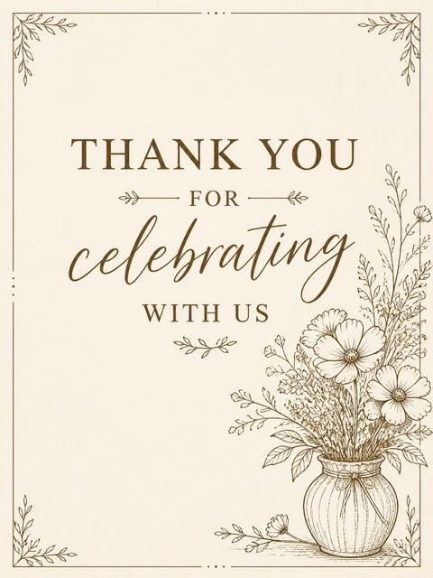 Thank-you flat in the Cream Line-Art Tabletop Birthday Invitation design