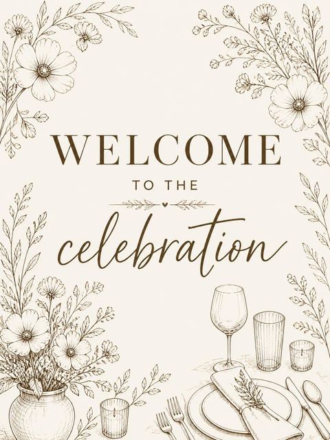 Welcome sign in the Cream Line-Art Tabletop Birthday Invitation design