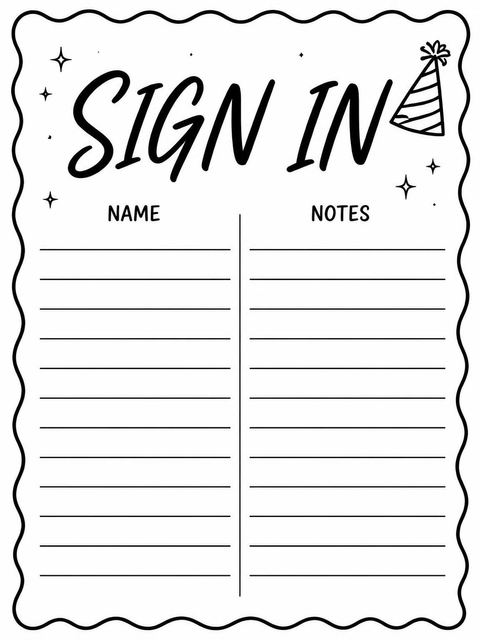 Guest sign-in sheet in the Black and White Scalloped 30th Birthday Invitation design