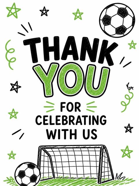 Thank-you flat in the Crayon Soccer Ball 3rd Birthday Invitation design