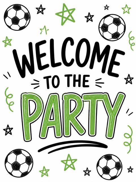 Welcome sign in the Crayon Soccer Ball 3rd Birthday Invitation design