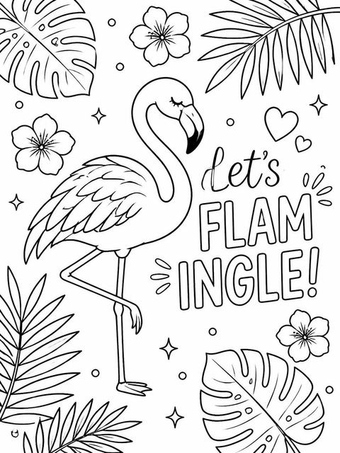 Coloring sheet in the Watercolor Flamingo 2nd Birthday Invitation design