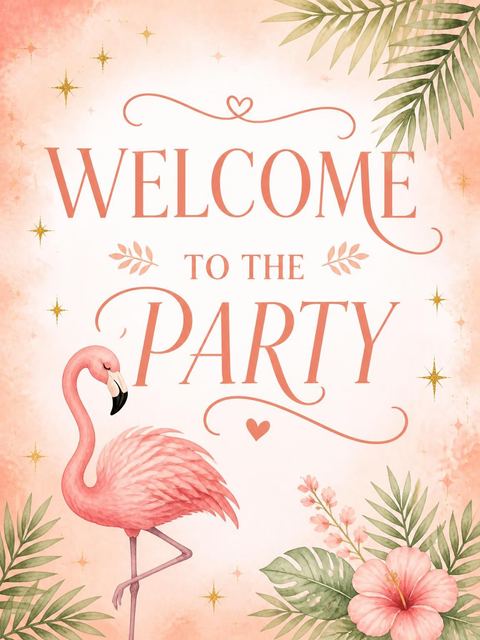 Welcome sign in the Watercolor Flamingo 2nd Birthday Invitation design