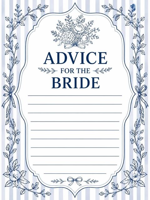 Advice card in the Navy Stripe Botanical Ribbon Bridal Shower design