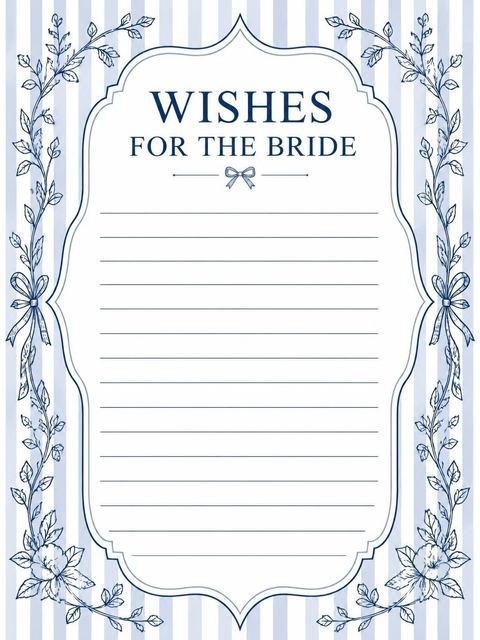Wishes page in the Navy Stripe Botanical Ribbon Bridal Shower design