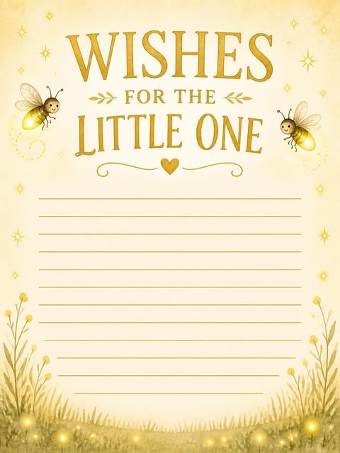 Wishes page in the Watercolor Firefly Gold 1st Birthday design