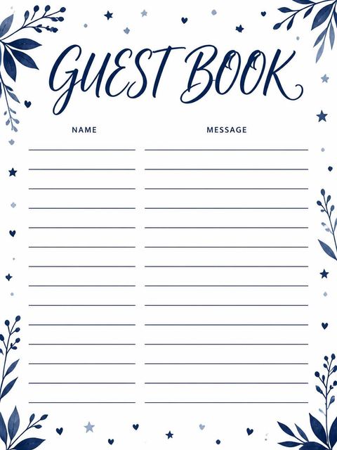 Guest sign-in sheet in the Navy Script Minimalist Birthday Invitation design