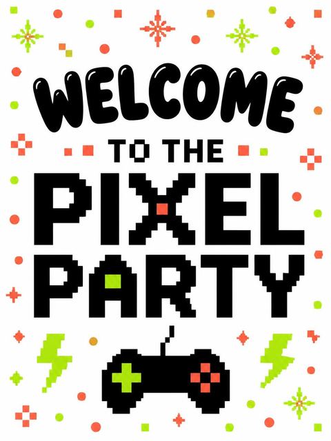Welcome sign in the Retro Arcade 30th Birthday Invitation design