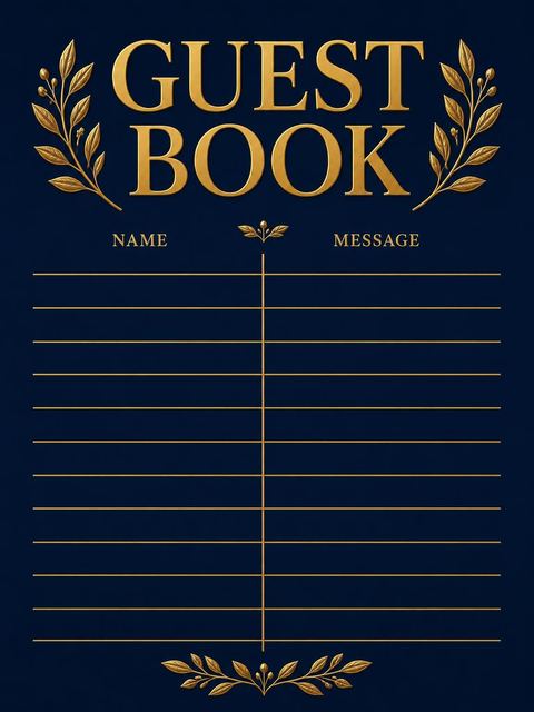 Guest sign-in sheet in the Gold Laurel Initial Birthday Invitation design