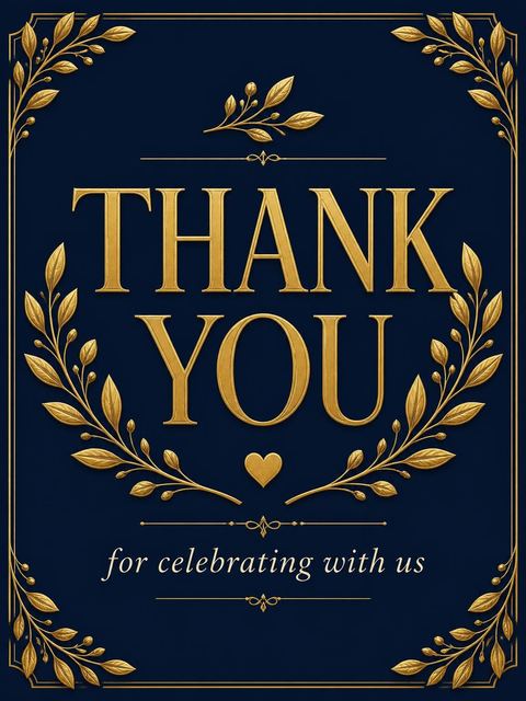 Thank-you flat in the Gold Laurel Initial Birthday Invitation design