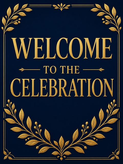 Welcome sign in the Gold Laurel Initial Birthday Invitation design