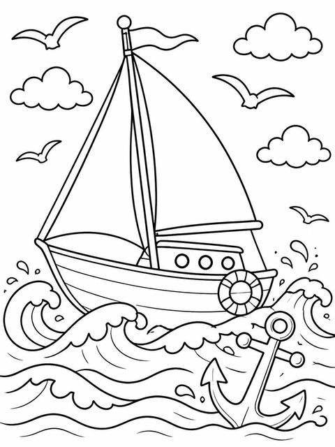 Coloring sheet in the Navy Watercolor Sailboat 8th Birthday design