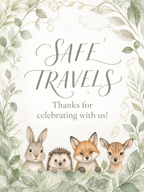 Goodbye card in the Safari Camper Critters Baby Shower design
