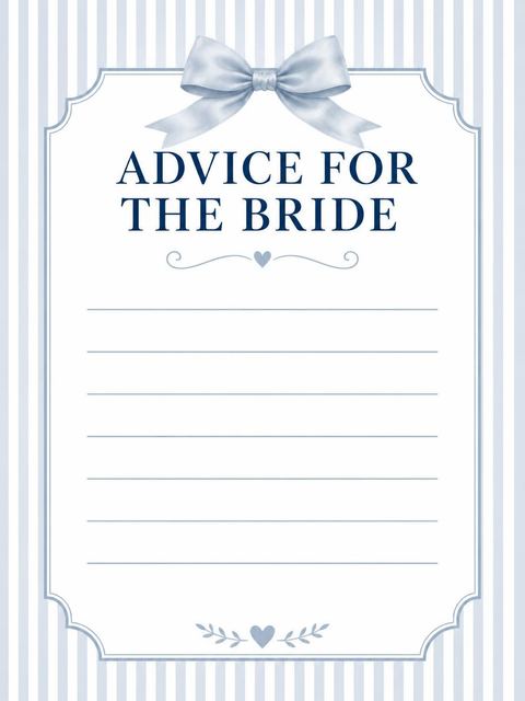Advice card in the Dusty Blue Satin Bow Bridal Shower design