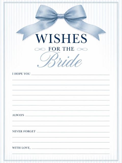 Wishes page in the Dusty Blue Satin Bow Bridal Shower design