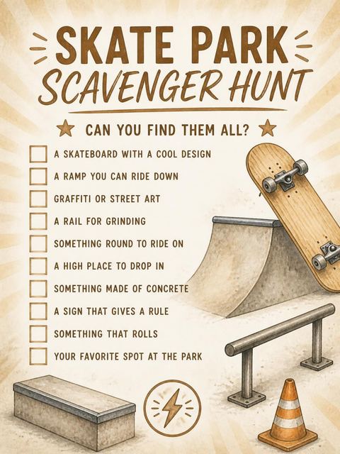 Scavenger hunt in the Skate into Four Invitation design