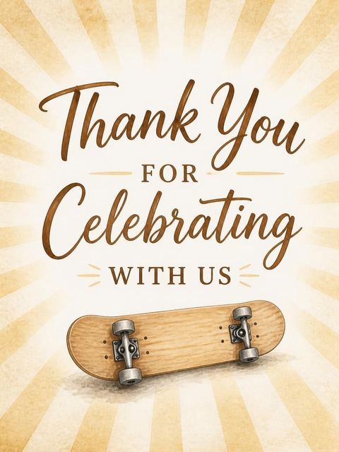 Thank-you flat in the Skate into Four Invitation design