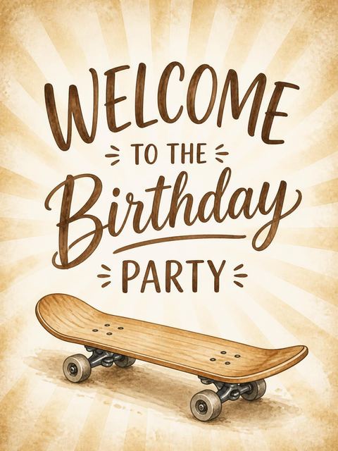 Welcome sign in the Skate into Four Invitation design
