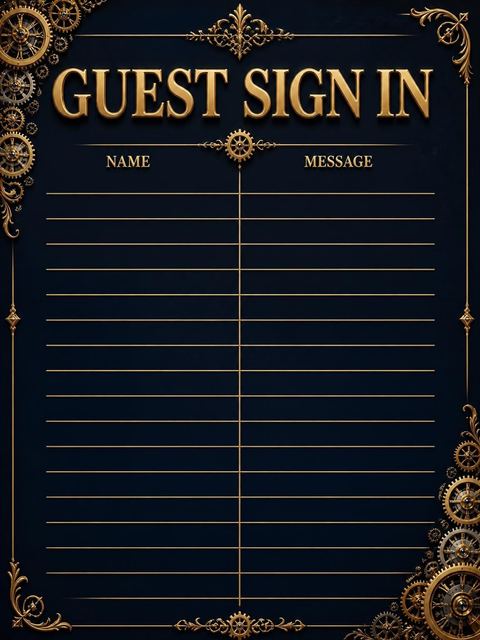 Guest sign-in sheet in the Gold Clockwork Navy 16th Birthday Invitation design