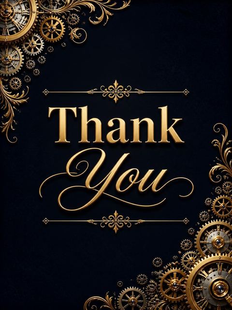 Thank-you flat in the Gold Clockwork Navy 16th Birthday Invitation design