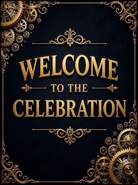 Welcome sign in the Gold Clockwork Navy 16th Birthday Invitation design