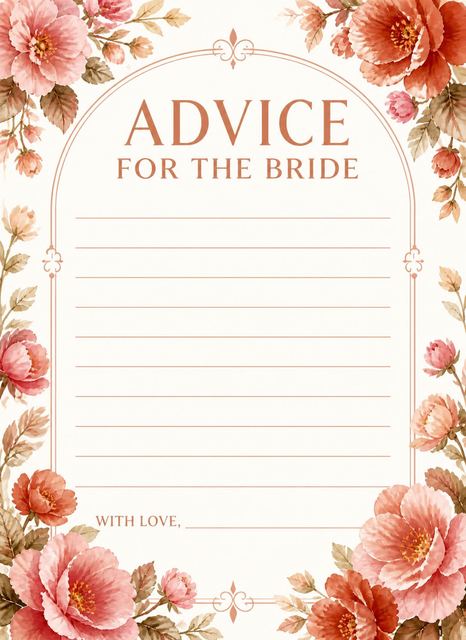 Advice card in the Terracotta Camellia Arch Bridal Shower design