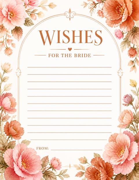 Wishes page in the Terracotta Camellia Arch Bridal Shower design