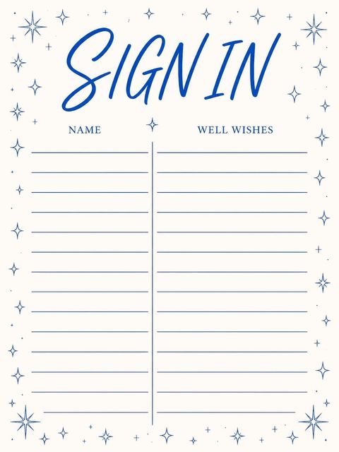 Guest sign-in sheet in the Cream and Blue Ink 25th Birthday design