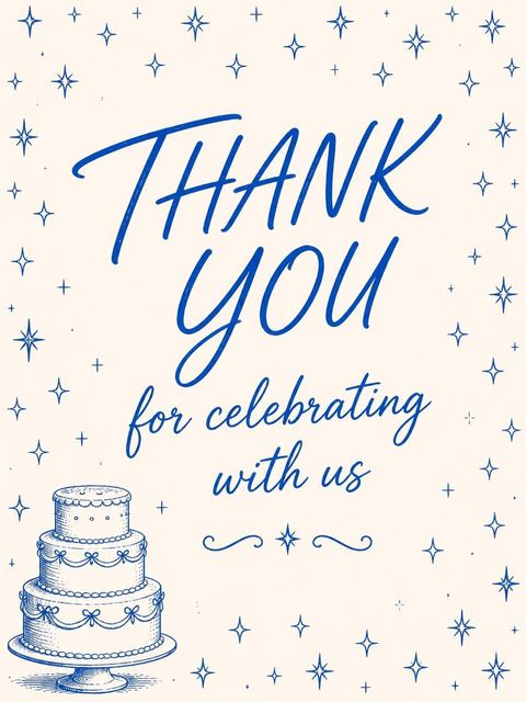 Thank-you flat in the Cream and Blue Ink 25th Birthday design